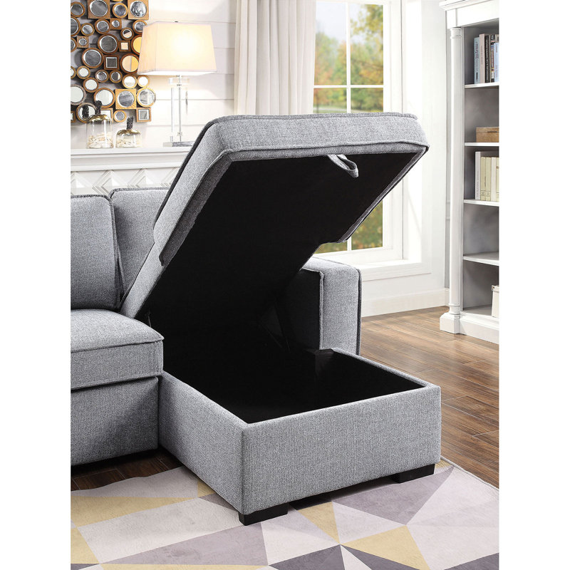 Boize Upholstered L-Shaped Sectional Reversible, Light Gray Polyester Blend