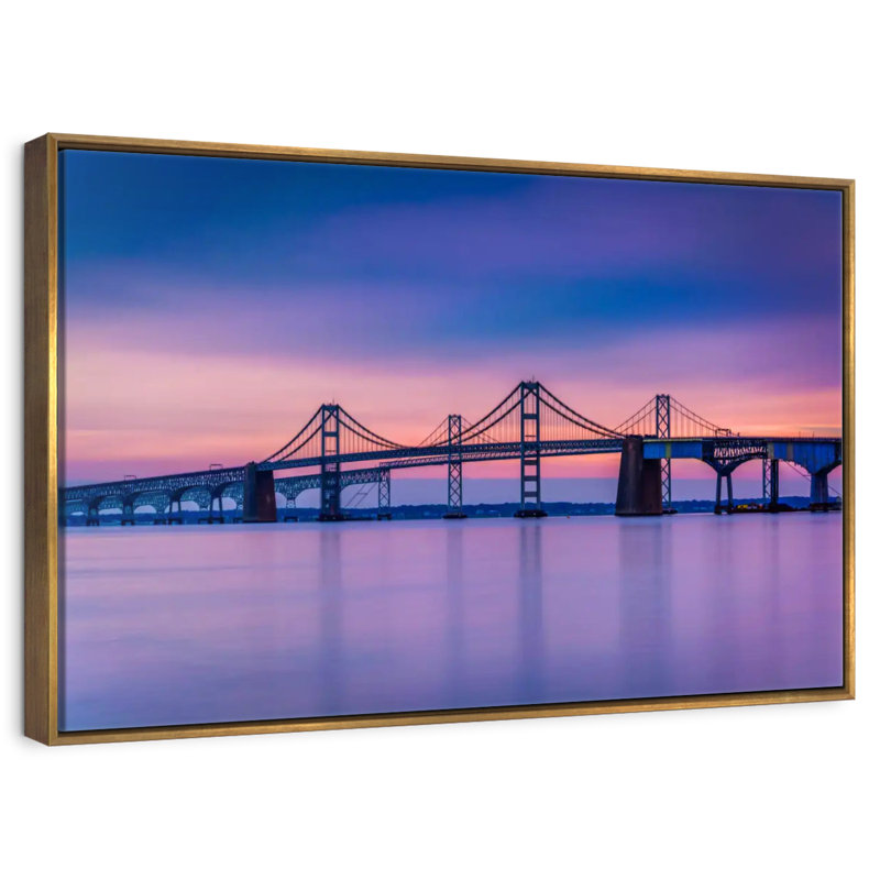 Majestic Chesapeake Bay Bridge, Cadre flottant doré, 37 po x 25 po