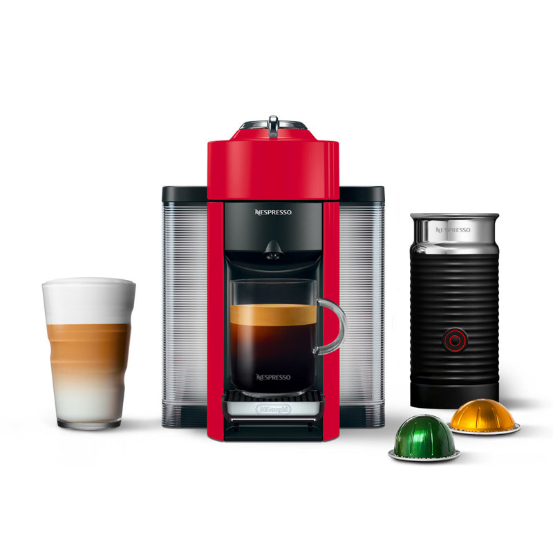 Nespresso Vertuo Espresso Machine with Aeroccino Milk Frother by De'Longhi, Red