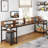 78.74" W Double Computer Desk With Monitor Stand, Two Person Desk With 4 Open Shelf-493810718