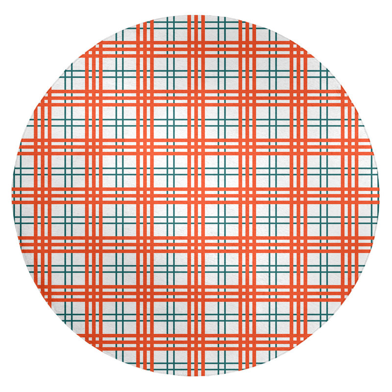 Tapis orange / blanc à carreaux, Rond 5 pi