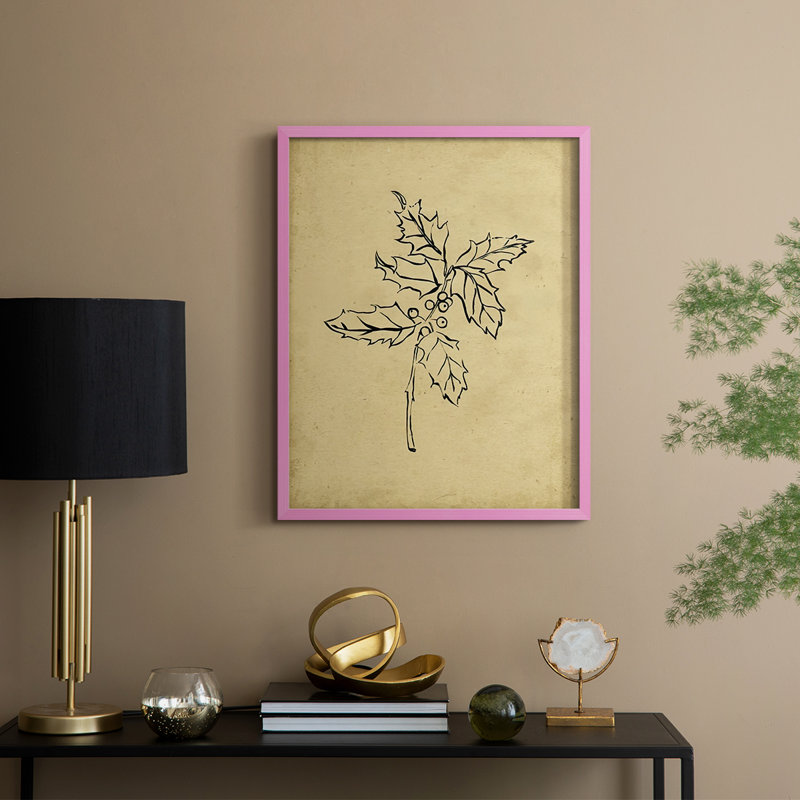 Holly Branch I, reproduction encadrée - bois massif, Rose, H 11 po x l 9 po