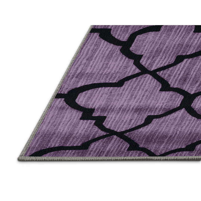 Machine Washable Trellis Purple Area Rug