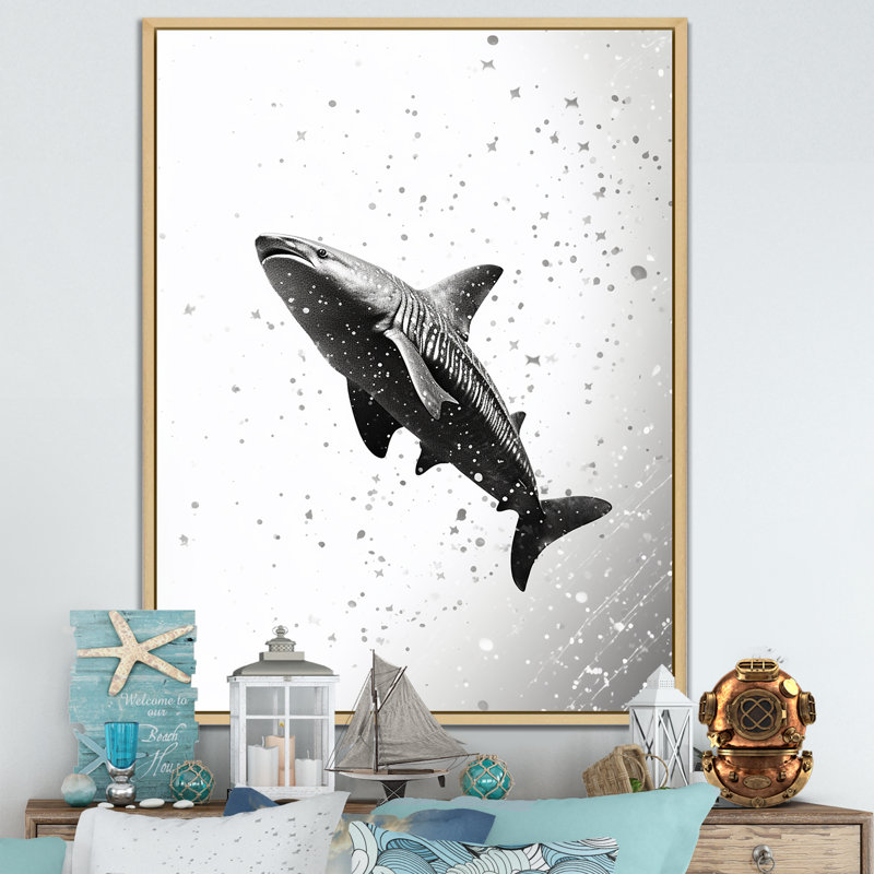 " Monochrome Gray Shark Dance II ", 40" H x 30" W x 1.5" D, Natural Floater Framed