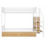 Lit superposé simple au-dessus d'un lit double en métal avec tiroir, échelle de rangement et garde-robe, blanc