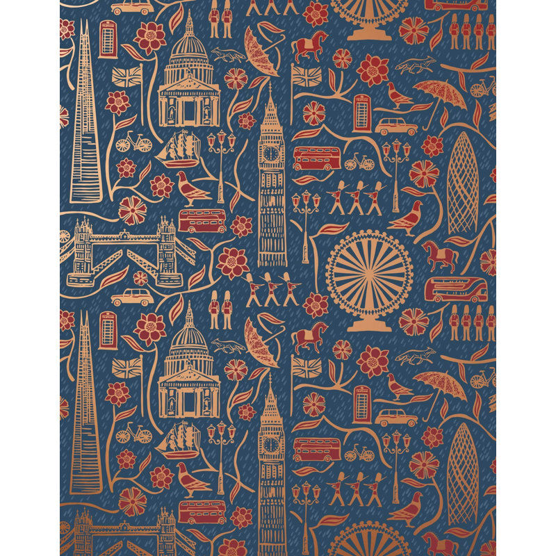 London Town Wallpaper | Traditional / Roll - 27" x 30', Royal