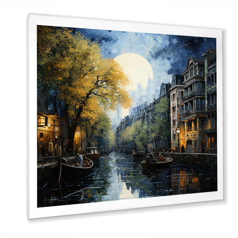 Canal vert, canal dramatique, pointillisme, H 30 po x l 30 po x P 1 po, Cadre simple blanc