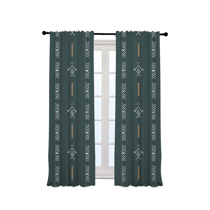 Boho Pattern Lined Single Panel Curtain, Dark Mint, 140cm Width x 175cm Drop