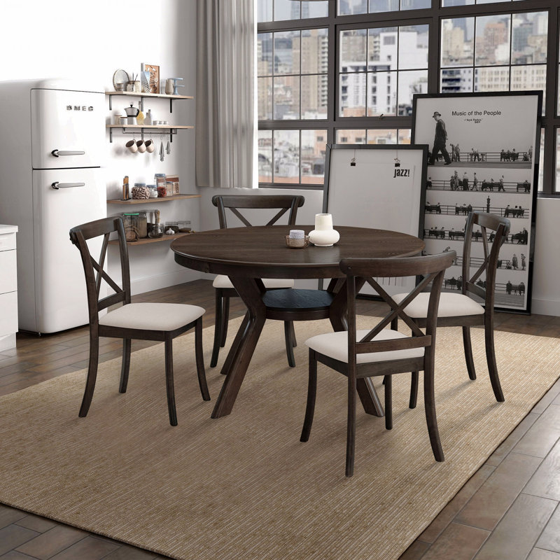 Table de salle à manger Mid-Century moderne en bois de 47 pouces pour 4 à 6 personnes, Brun
