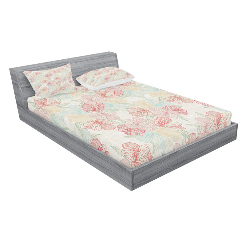 Microfiber Floral Sheet Set, Queen Sheet Set + Fitted Sheet + 2 Pillowcases