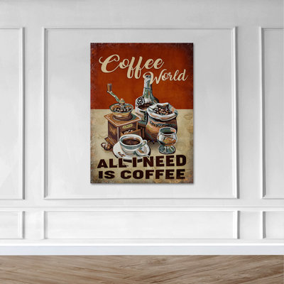Certains types de café - le monde du café? Toile tendue avec châssis - Illustration de nourriture, décor de salon brun et rouge Gallery