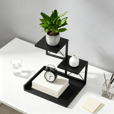 Desk Shelf Organizer, Wood Desktop Bookshelf, 3 Tier Storage Riser Display Stand for Office Decor and Desk Accessories