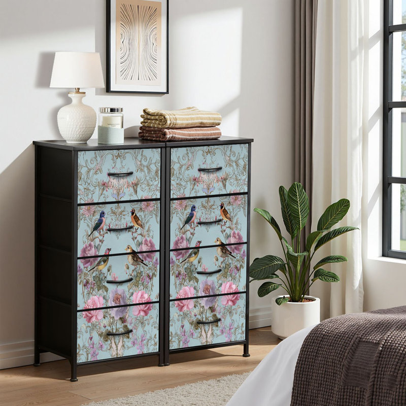 4 Drawer Dresser for Bedroom, Narrow Chest of Drawers, Wooden Top and Study Iron Frame 18"x37.5"-(WxH)