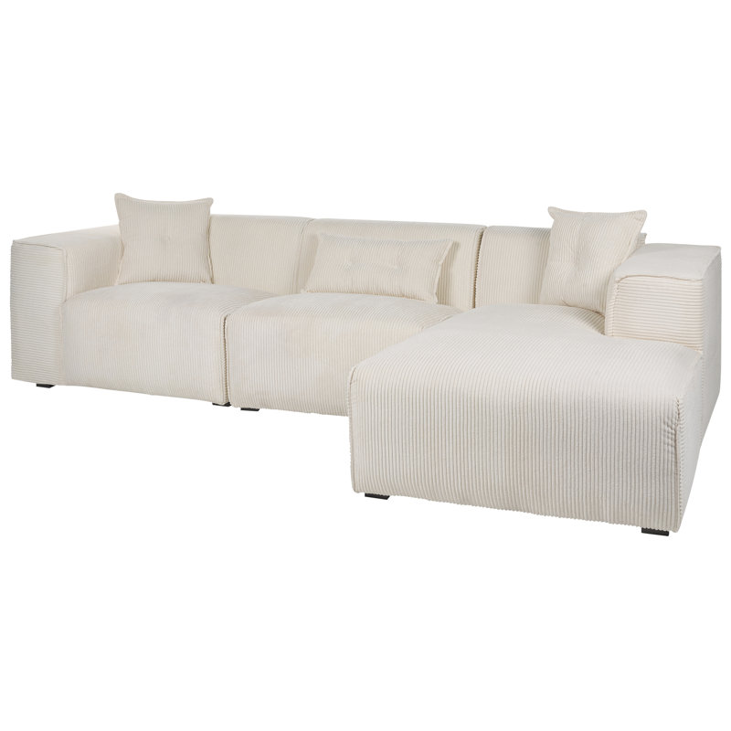 Salome 3 Seater Corduroy Corner Sofa , Off-White