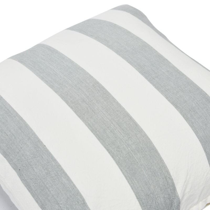  Oreiller carré en coton rayé gris, Housse de coussin seulement - sans coussin, Gris