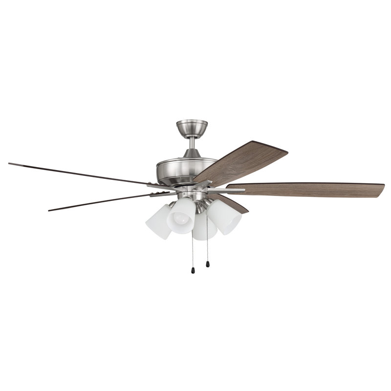 Lauresha 60'' Ceiling Fan with Light Kit, Brushed Polished Nickel/Tan