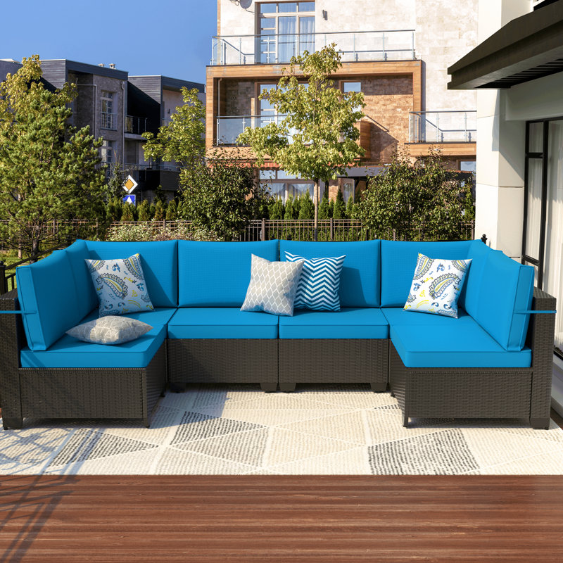 Ensemble de conversation modulaire d'extérieur en osier 6 pièces Canapé modulaire d'extérieur avec causeuse et canapé