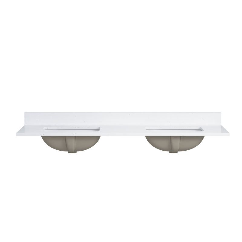 Comptoir de meuble-lavabo double rectangulaire 61 "en blanc, Quartz blanc de Carrare
