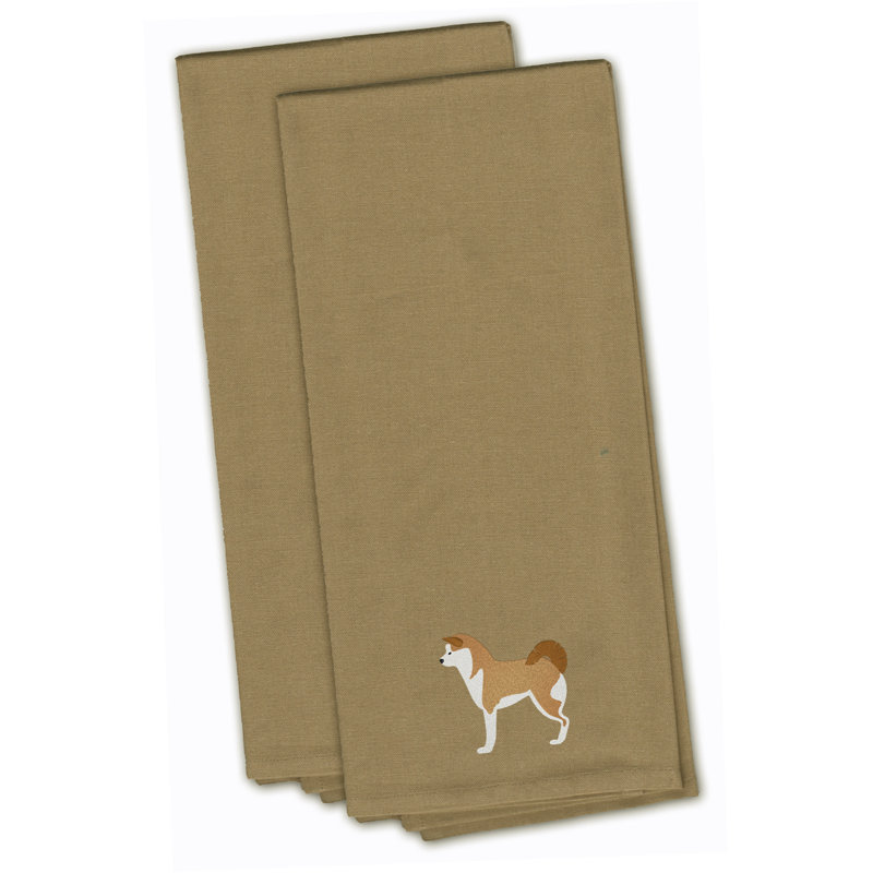 Serviette à thé de cuisine brodée akita, Brun clair, H 28 po x l 19 po x P 0,1 po