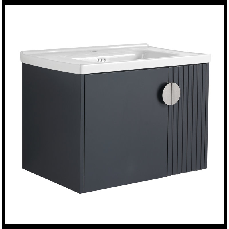 Ensemble de meuble-lavabo simple 27,75 po avec plateau en céramique Eutropio, Noir