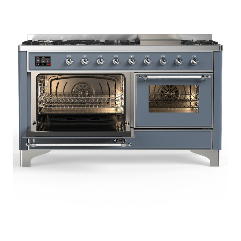Majestic III Series 60 Inch Dual Fuel Range with 7 Sealed Burners, Griddle, in Blue Grey (Liquid Propane, Burnished Trim)
