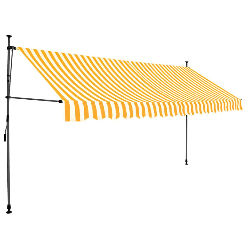 Auvent de porte / fenêtre rétractable en polyester, H 59,10 po x l 137,80 po, Rayé blanc / orange