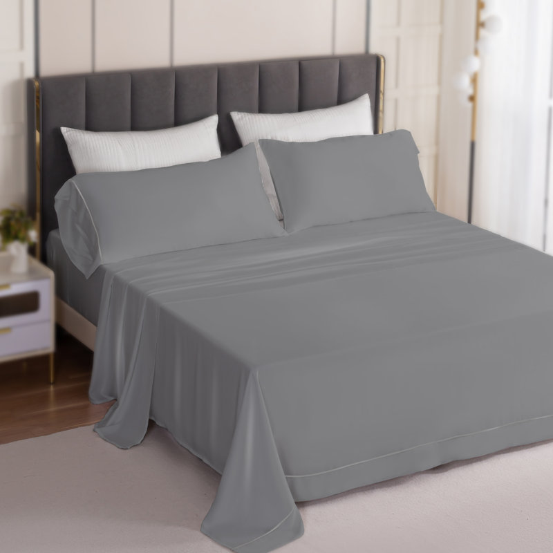 Ensemble de draps 100 % rayonne de bambou, rafraîchissant, hypoallergénique et lavable à la machine., Gris