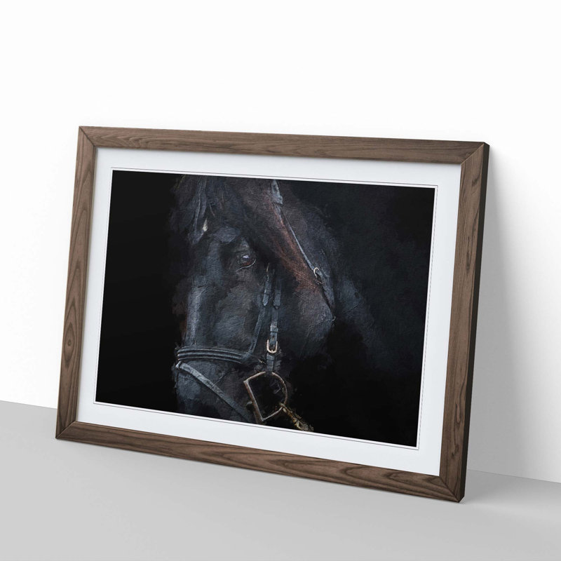 Enchanting Black Stallion Horse - Picture Frame Painting Print, 36cm H x 48cm W x 2cm D, Walnut Framed
