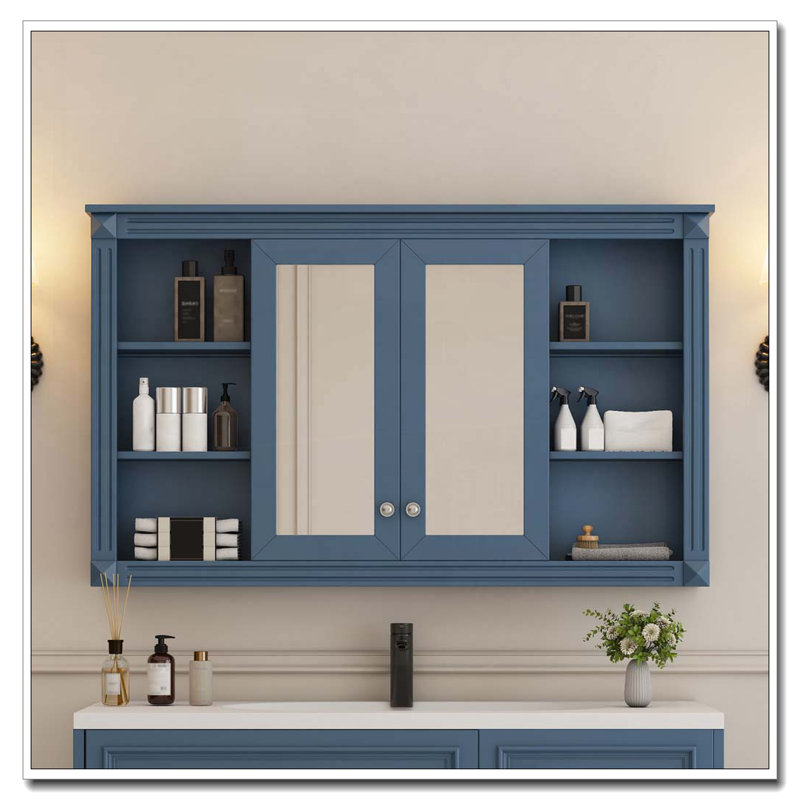 Armoire de salle de bain à miroir avec rangement, tablette réglable et tablettes ouvertes, armoire à pharmacie murale pour salle de bain, chambre à coucher