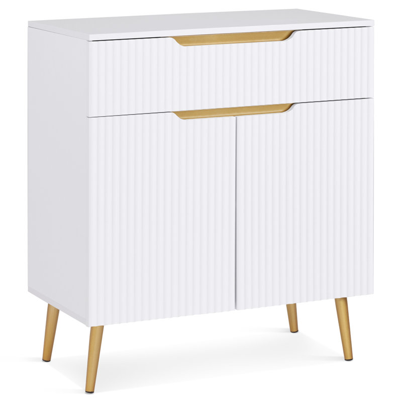 White Console Table with Storage Drawer, Entryway Table with Cabinet