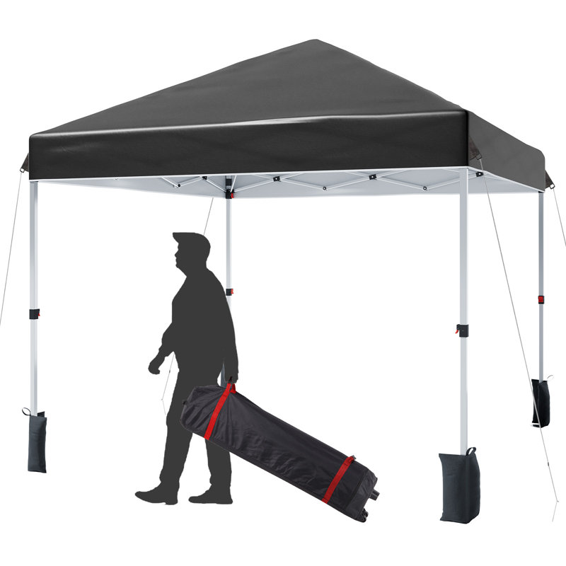 8 Ft. W x 8 Ft. D Metal Pop-Up Canopy, Black, 9' H x 8' W x 8' D