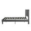 Grand lit plateforme tapissier avec tête de lit, support en lattes de bois, sans sommier, gris