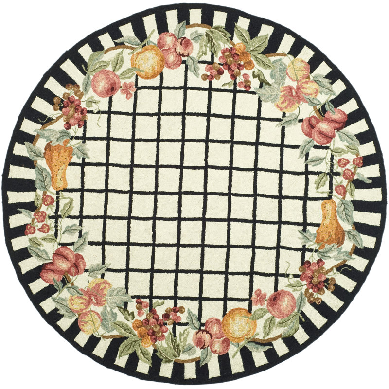Kinchen Hand Hooked Wool Pile Floral Rug, Round 3'
