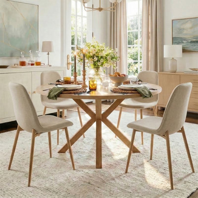 Cleckley 4 - Person Dining Table Sets With 39.4'' Round Table & 4 Upholstered Fabric Chairs
