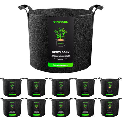Reinforced Planter Fabric Pots For Gardening (10-pack)