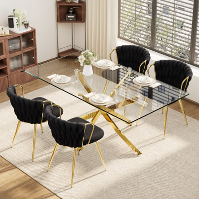 5-Piece Rectangle Glass Dining Table Set