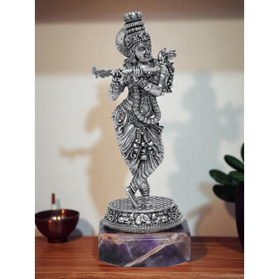 Petit krishna cannelé en laiton 6 pouces sur base améthyste