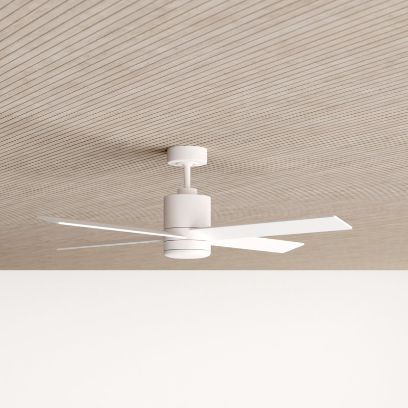 52" Cairns 4 - Blade Standard Ceiling Fan in White with White Blades with Remote Control and Light Kit Included