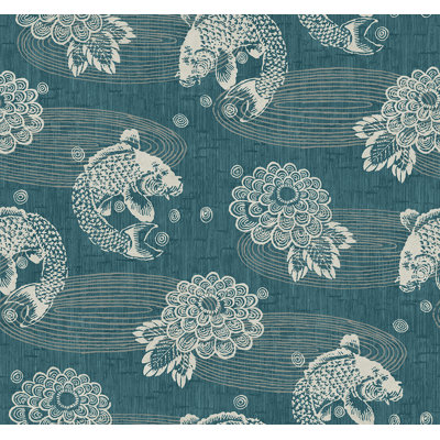 Papier peint non teint à motif d'aulne marine et doré métallique Bay Isle Home ™ Designs Hale