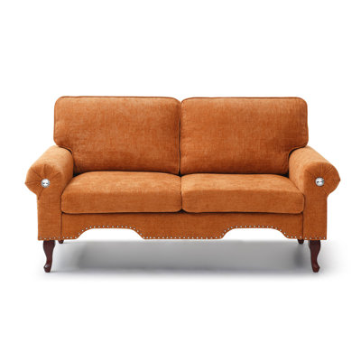 Salon moderne, chambre à coucher, bureau, velours de 66 pouces avec pieds en bois, bouton en cristal, dossier - bouton orange, pour la vie, position