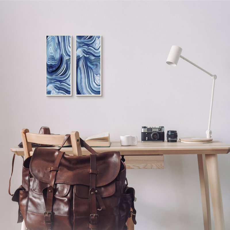 " Abstract Blue Rock Crystal Pattern Waving Lines " by Danielle Carson 2 - Pieces, 17" H x 7" W x 0.5" D, Wall Plaque