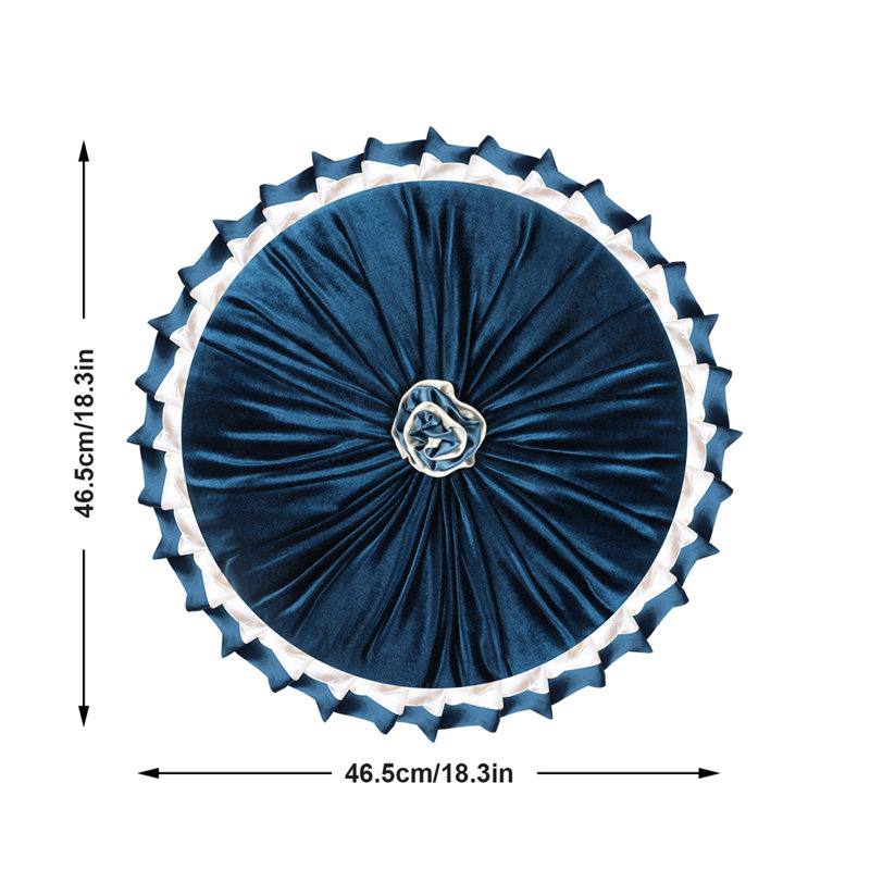 Kurken Velvet Throw Circular Pillow Cover & Insert, Navy Blue, 18.3"H x 18.3"W