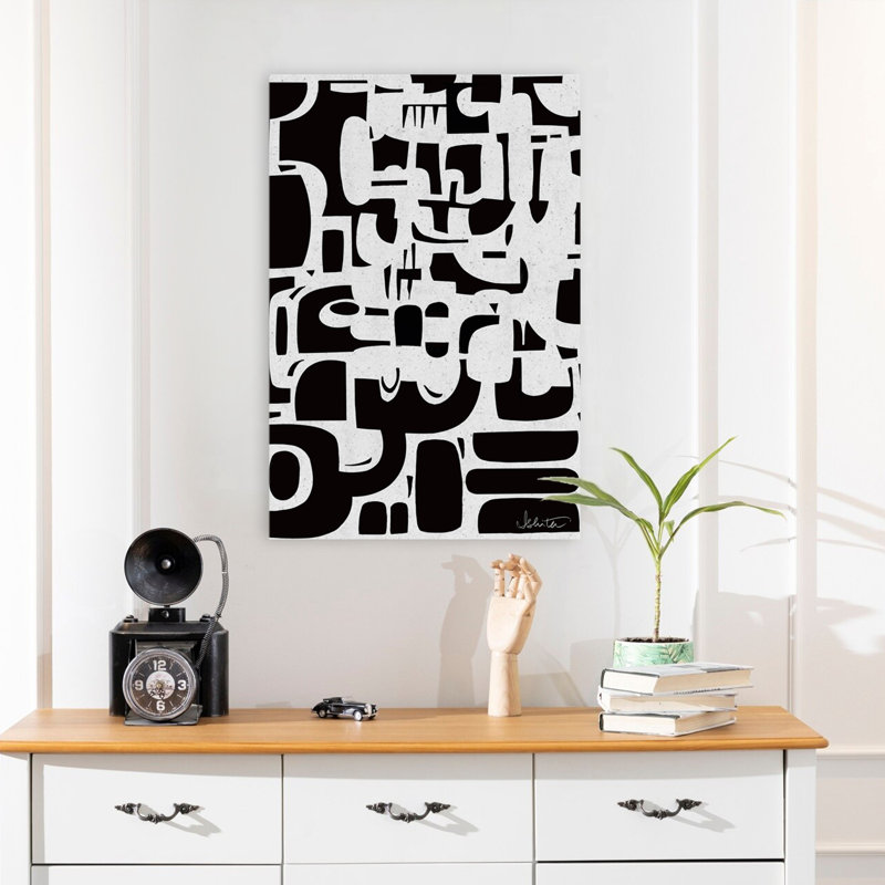 Noir - Art moderne Mid-Century abstrait, H 24 po x l 16 po