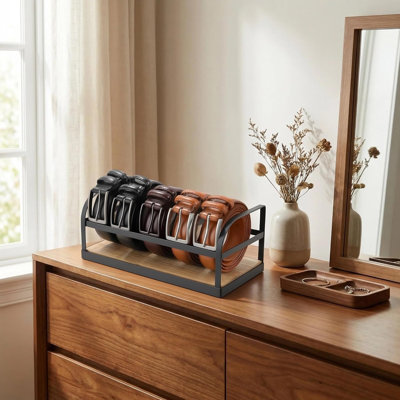 5-Slot Belt Organizer For Closet, Bamboo Wooden Belt Storage Rack