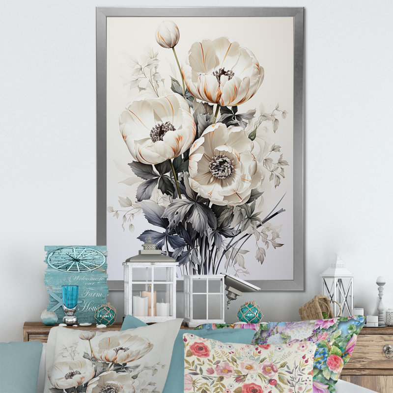 Minimalisme, tulipes blanches, symphonie III sur toile, Cadre simple argenté, H 44 po x l 34 po x P 1,5 po
