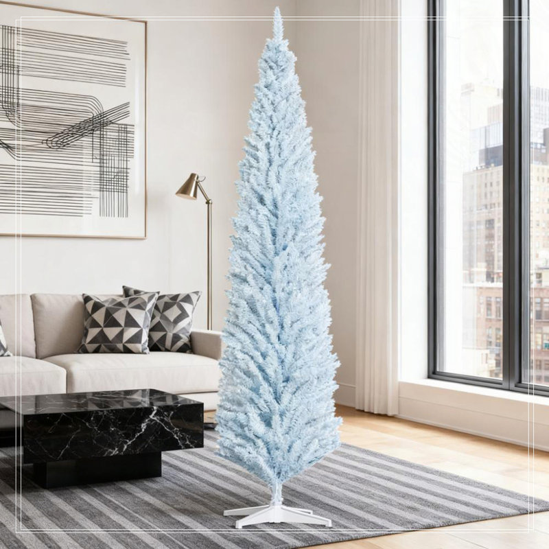 Arbre de Noël, arbre de Noël artificiel 8 pi avec branches réalistes et 618 pointes, base en plastique, Blanc, H 9,7 pi