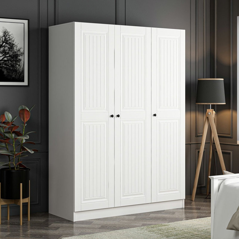 Modern White Wardrobe, 53.1 x 74.8 x 20.5 inches | 100% Melamine Coated Particle Board, Thickness: 0.7 inches | Durable Shelves (5 lbs Capacity), Elegant Design for Bedroom & Storage Solutions, Solid Color