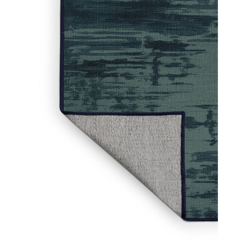 Machine Washable Abstract Blue Area Rug, Rectangle 7' x 10'