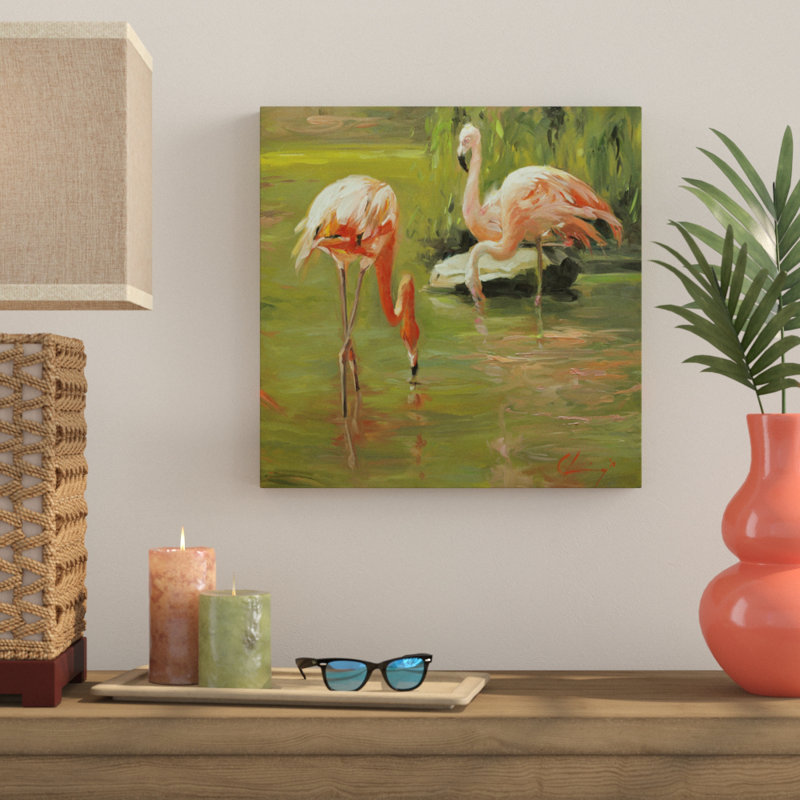 Flamant II - reproduction d'art sur toile, H 12 po x l 12 po x P 0,75 po
