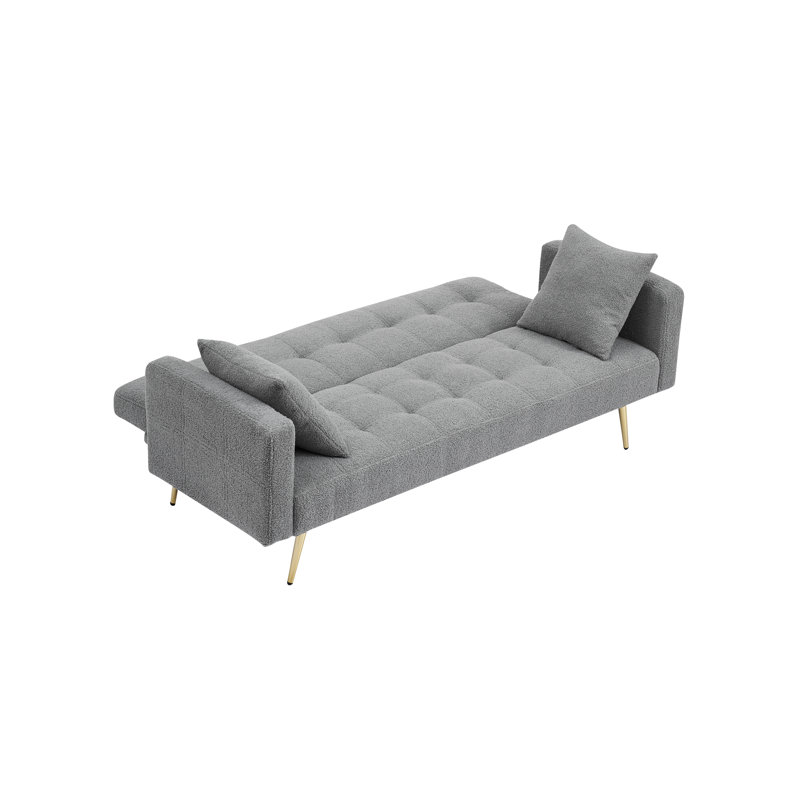 71.7 - Inch Grey Teddy Fleece Sofa Bed With Two Included Throw Pillows, Gray
